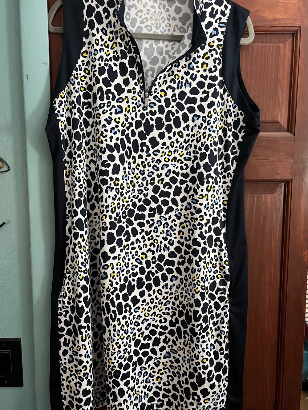Tail Sleeveless Blue, Yellow  & White Leopard Print Dress.  XL